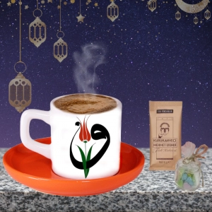 Vav ve Lale Temalı Baskılı Türk Kahvesi Fincanı